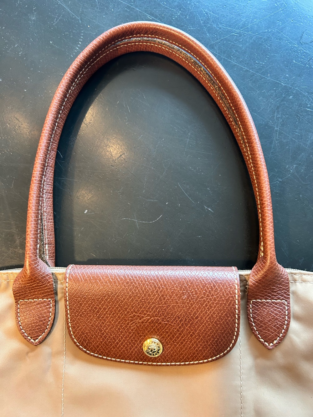 Authentic Longchamp Le Pliage Tote in Fawn with Brown Trim - Picture 7 of 15